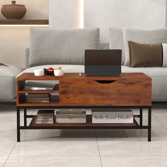 Lift Top Coffee Table with Hidden Compartment and Removable Shelf-