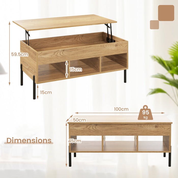 Coffee Table with Lift Top Function - Large Hidden Storage Compartment and 3 Open Cubbies - Ideal for Organizing Your Living Space
