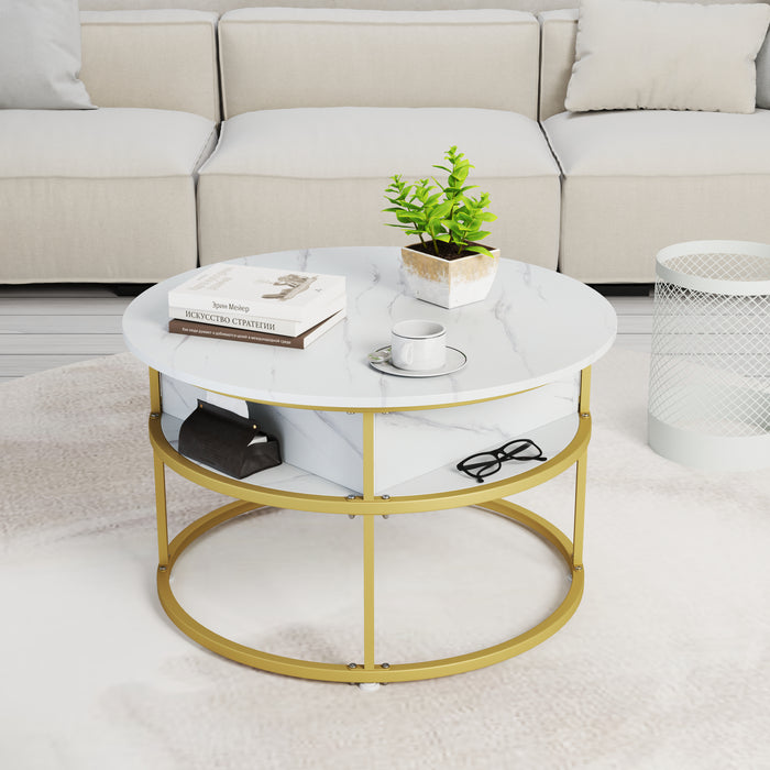 80cm Lift Top Coffee Table with Hidden Compartment and Side Shelves-