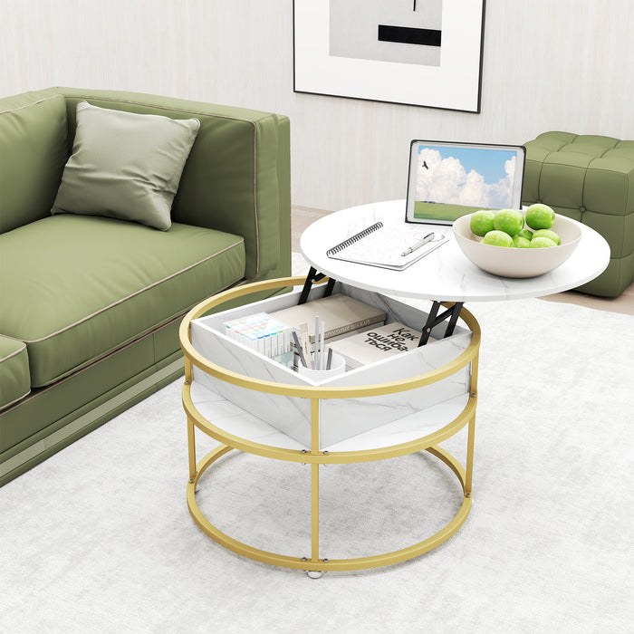 80cm Lift Top Coffee Table with Hidden Compartment and Side Shelves-