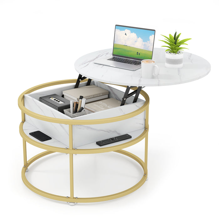 80cm Lift Top Coffee Table with Hidden Compartment and Side Shelves-