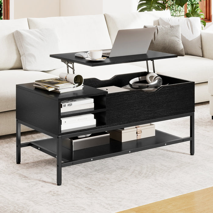 Lift Top Coffee Table with Hidden Compartment and Storage Shelf-