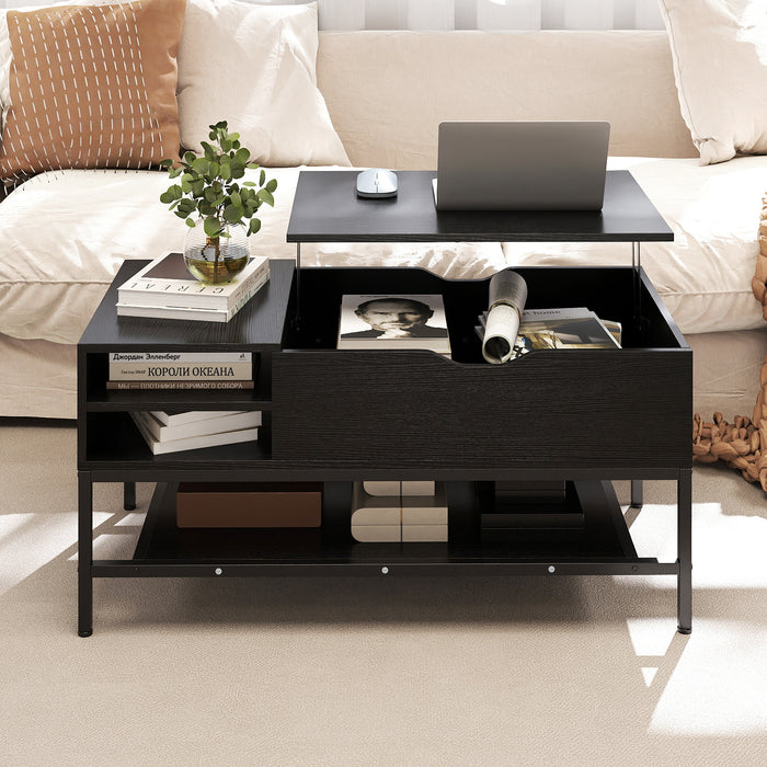 Lift Top Coffee Table with Hidden Compartment and Storage Shelf-