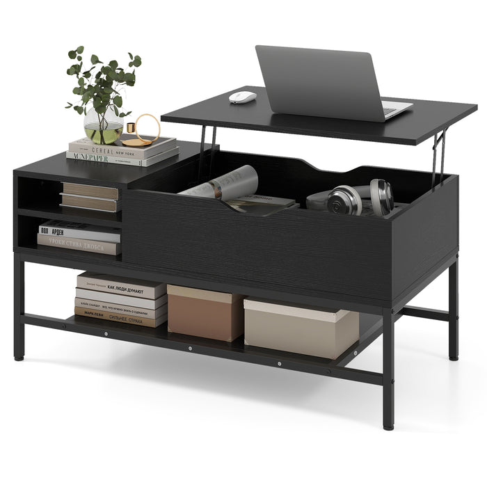 Lift Top Coffee Table with Hidden Compartment and Storage Shelf-