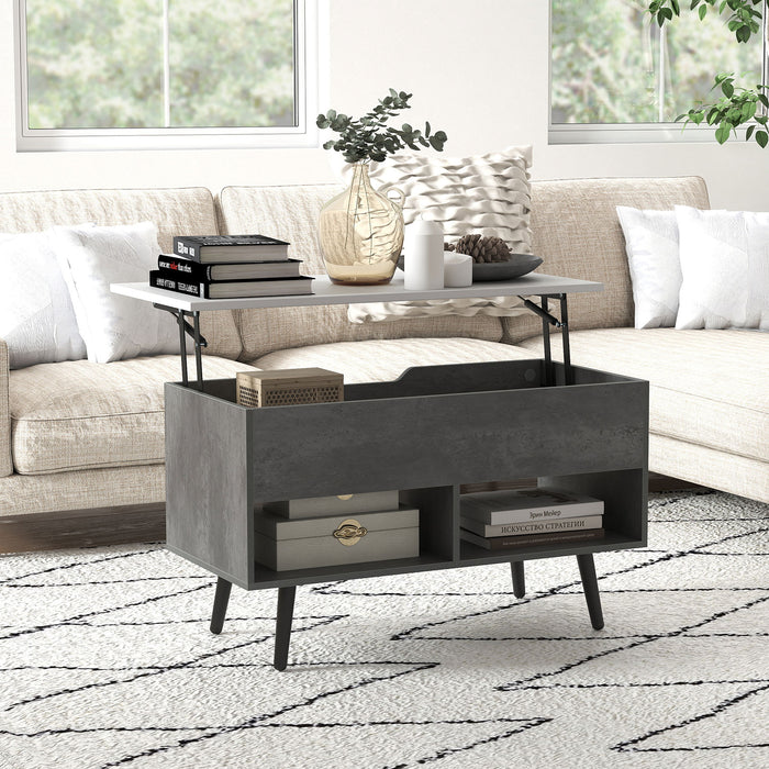 Lift Top Coffee Table with Hidden Compartment and Open Storage Shelves-