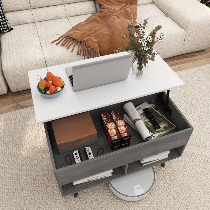 Lift Top Coffee Table with Hidden Compartment and Open Storage Shelves-