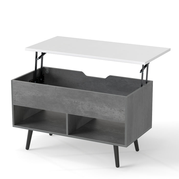 Lift Top Coffee Table with Hidden Compartment and Open Storage Shelves-