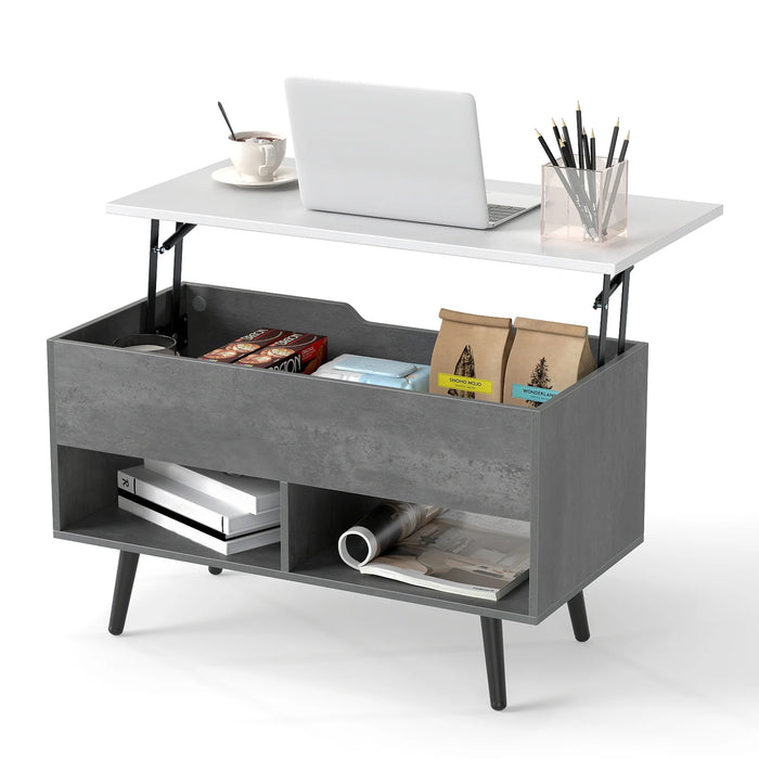 Lift Top Coffee Table with Hidden Compartment and Open Storage Shelves-
