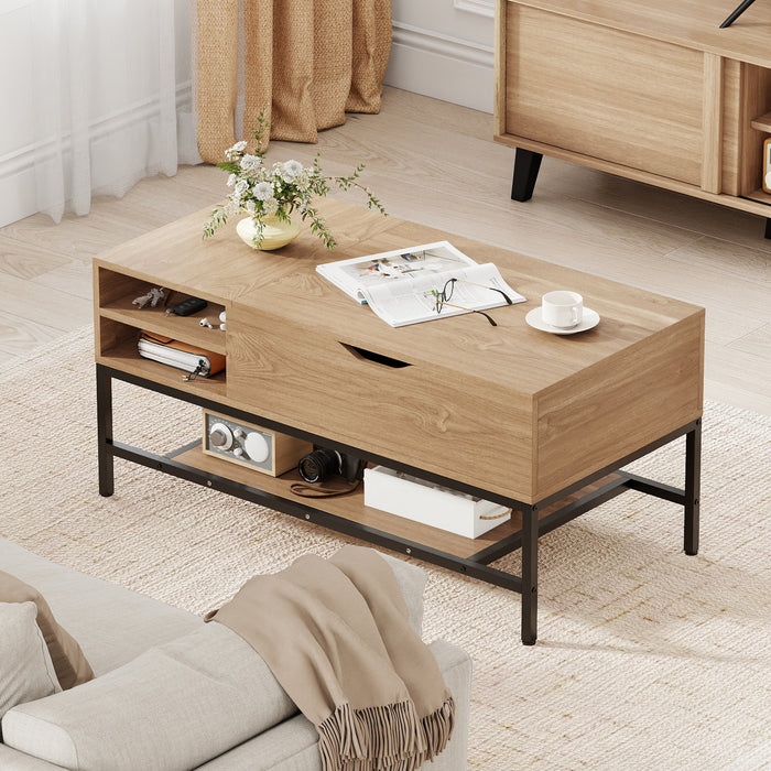 Lift Top Coffee Table with Hidden Compartment and Storage Shelf-