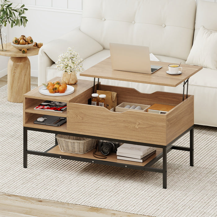 Lift Top Coffee Table with Hidden Compartment and Storage Shelf-