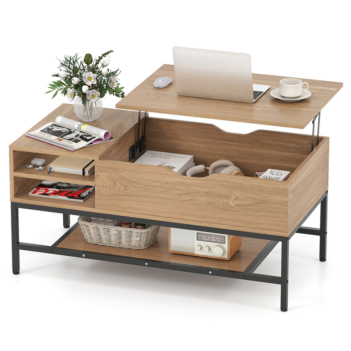 Lift Top Coffee Table with Hidden Compartment and Storage Shelf-