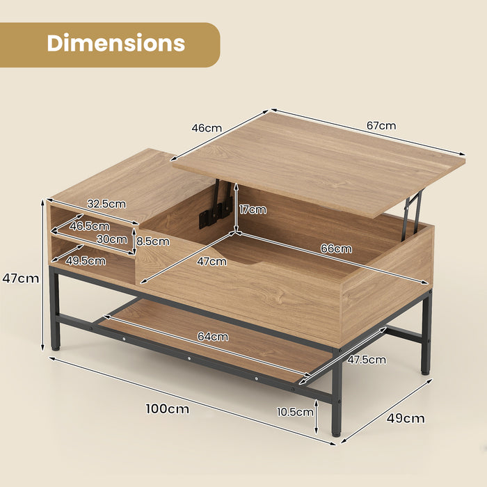 Lift Top Coffee Table with Hidden Compartment and Storage Shelf-