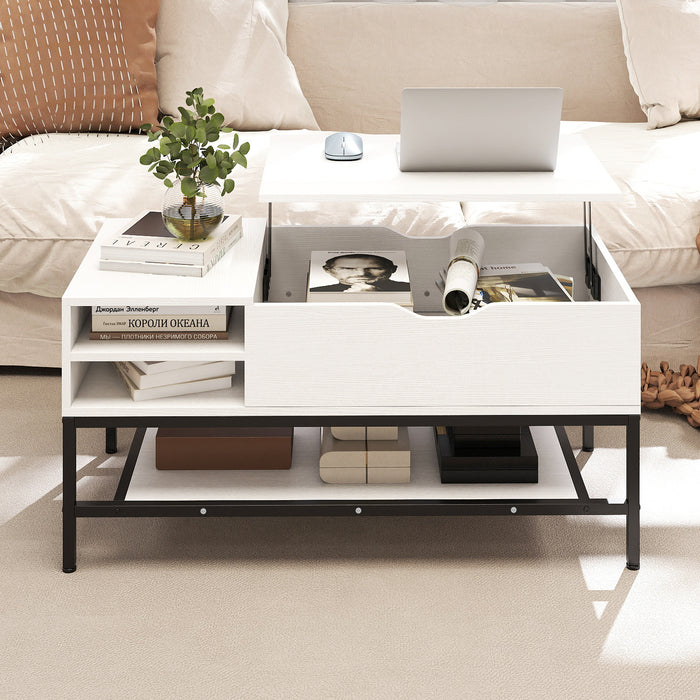 Lift Top Coffee Table with Hidden Compartment and Storage Shelf-