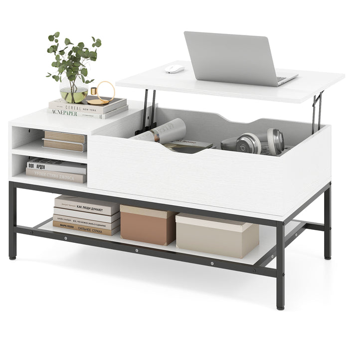 Lift Top Coffee Table with Hidden Compartment and Storage Shelf-