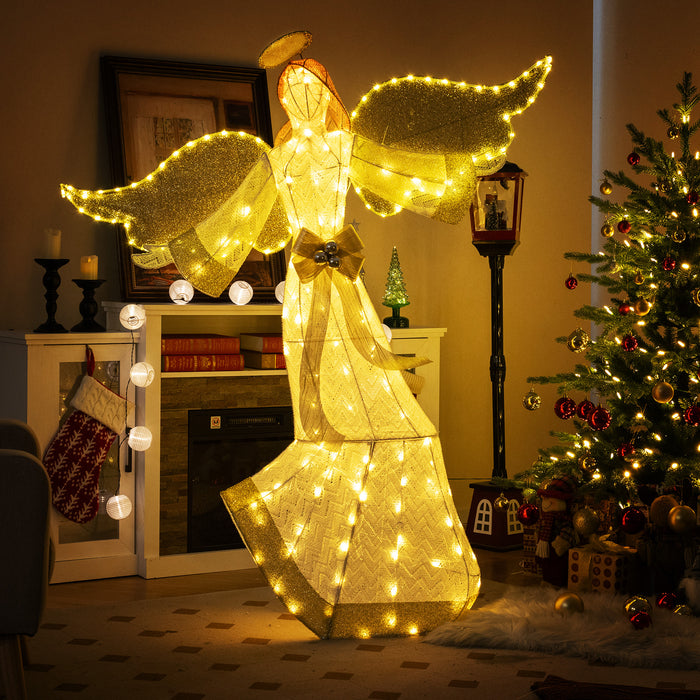 160cm Christmas Lighted Angel with Halo Bow and 180 LED Lights