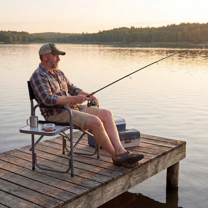 Lightweight Portable Directors Chair with Side Table and Cup Holder-