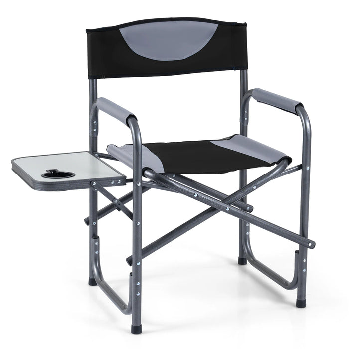 Lightweight Portable Directors Chair with Side Table and Cup Holder-