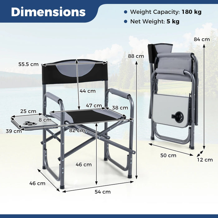 Lightweight Portable Directors Chair with Side Table and Cup Holder-