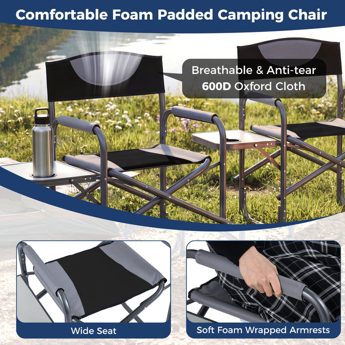 Lightweight Portable Directors Chair with Side Table and Cup Holder-