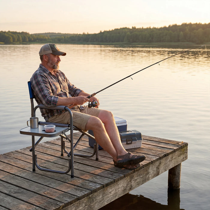 Lightweight Portable Directors Chair with Side Table and Cup Holder-
