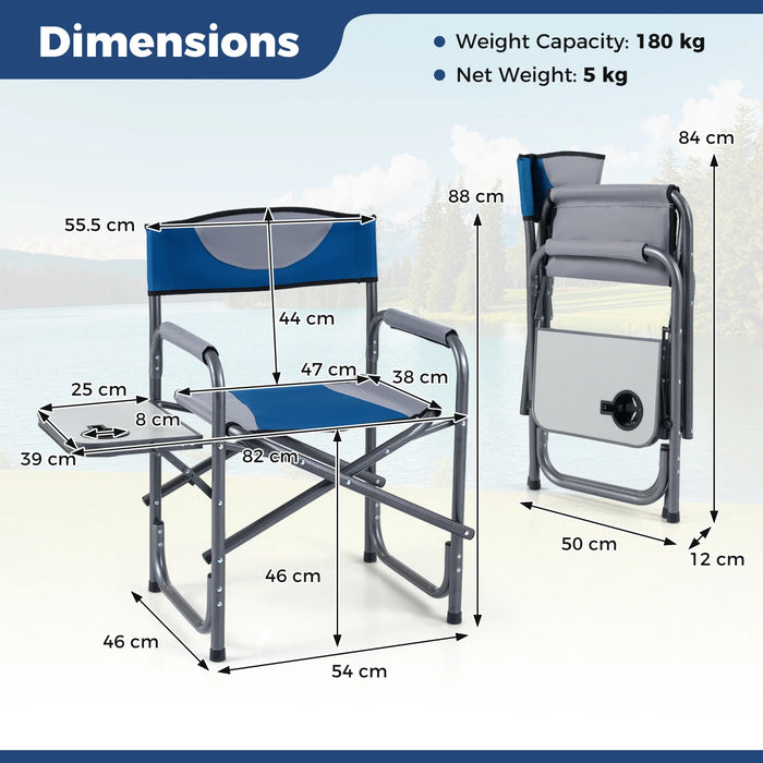 Lightweight Portable Directors Chair with Side Table and Cup Holder-