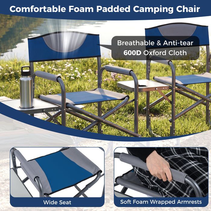 Lightweight Portable Directors Chair with Side Table and Cup Holder-