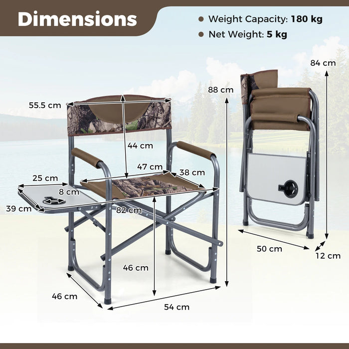 Lightweight Portable Directors Chair with Side Table and Cup Holder-