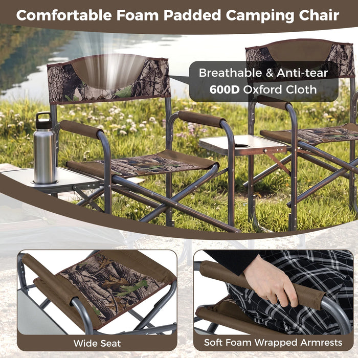 Lightweight Portable Directors Chair with Side Table and Cup Holder-