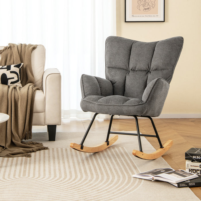 Linen Nursery - Modern Rocking Accent Chair with High Backrest in Grey - Ideal for Parents Needing Comfort during Baby Comforting Moments