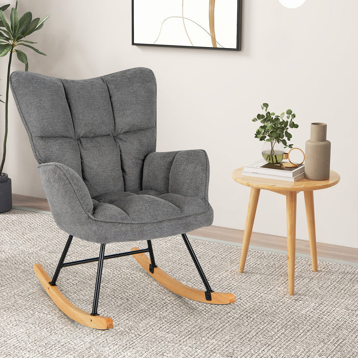 Linen Nursery - Modern Rocking Accent Chair with High Backrest in Grey - Ideal for Parents Needing Comfort during Baby Comforting Moments