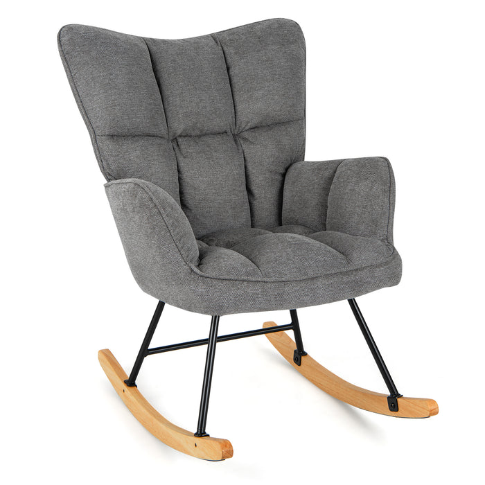 Linen Nursery - Modern Rocking Accent Chair with High Backrest in Grey - Ideal for Parents Needing Comfort during Baby Comforting Moments