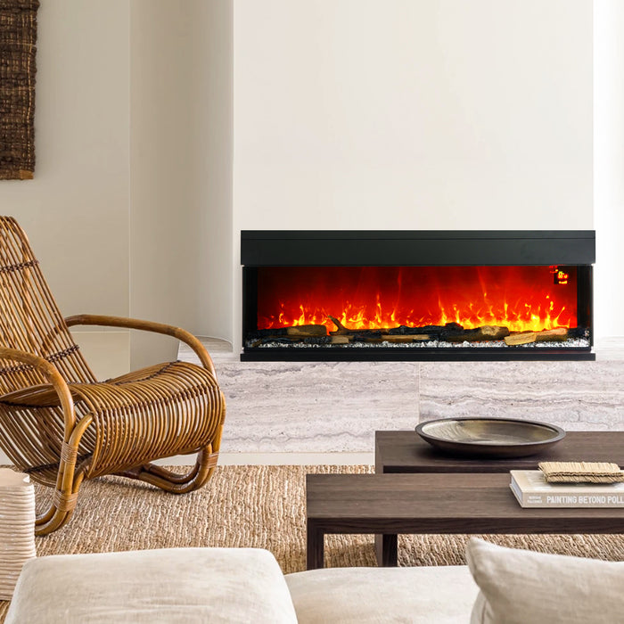 HOMCOM 60inch/ 152cm Media Electric Fireplace Wall Mounted, Recessed, Insert, Freestanding, Glass Electric Fire with Adjustable LED Flame Effect, Log, Crystal, Remote Control, 1800W, Black | Aosom UK