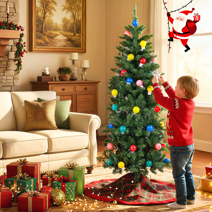 150 CM Pre-Lit Artificial Slim Pencil Hinged Christmas Tree with 39 Multicolored Globe LED Lights-1.5 M
