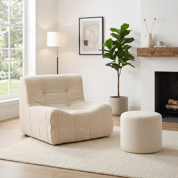 Living Room Set with Armless Upholstered Lazy Floor Sofa and Ottoman