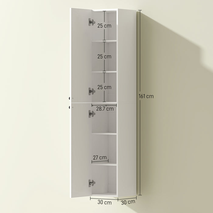 HOMCOM Wall Mounted Tall Bathroom Storage Cabinet with Soft-Close Hinges, Slim Bathroom Cabinet with 2 Doors, White
