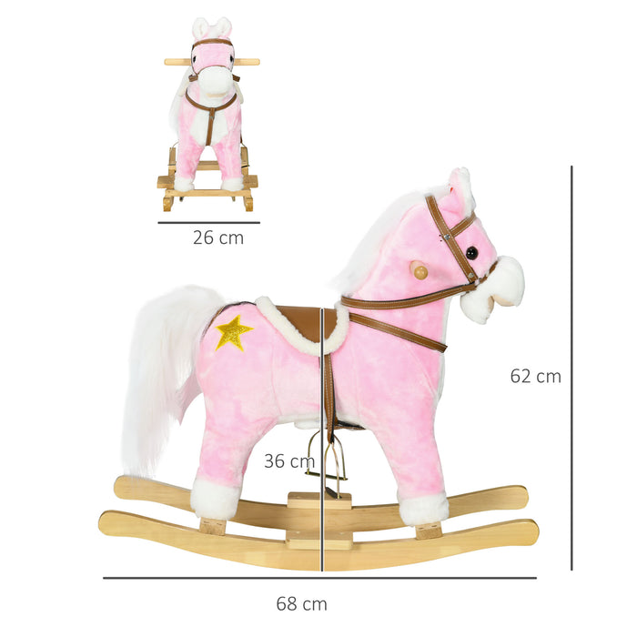 Classic Wooden Rocking Horse - Musical Toddler Toy with Sounds & Soft Saddle - Ideal for Kids Aged 3-6 Years