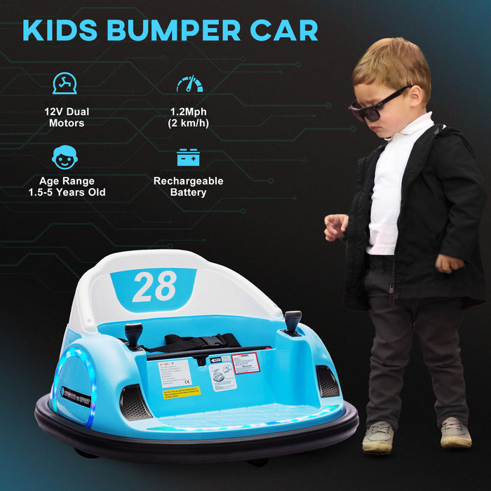AIYAPLAY 360° Rotation Kids Bumper Car, 12V Waltzer Car with Remote Control, Dual Joysticks, Music Lights - Light Blue | Aosom UK