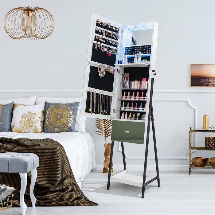 Lockable Freestanding Jewelry Cabinet Armoire with Full-Length Frameless Mirror-Rustic Brown