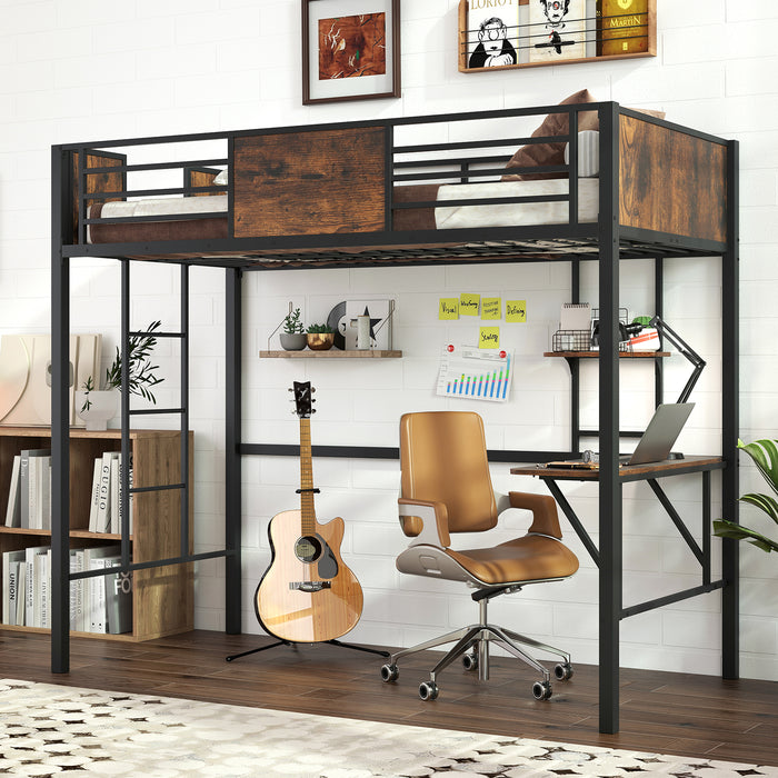 Loft Bed Single Size Heavy Duty Metal Bedframe with Desk-