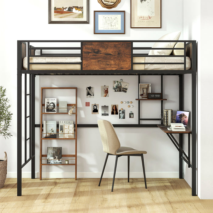 Loft Bed Single Size Heavy Duty Metal Bedframe with Desk-
