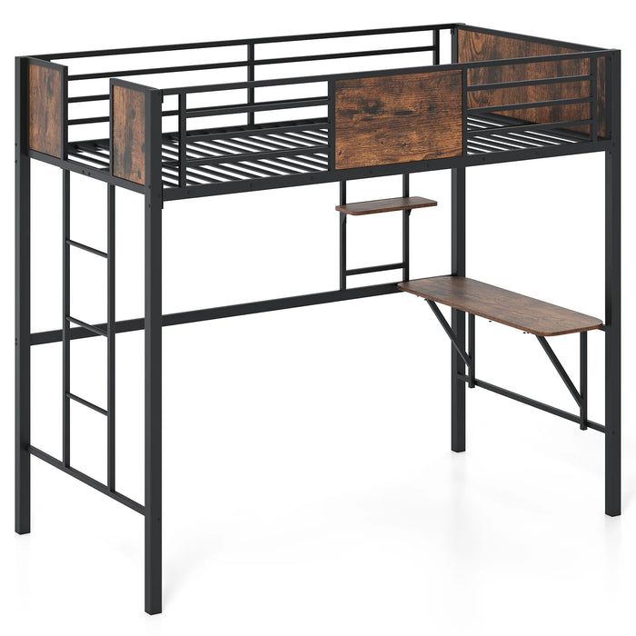 Loft Bed Single Size Heavy Duty Metal Bedframe with Desk-