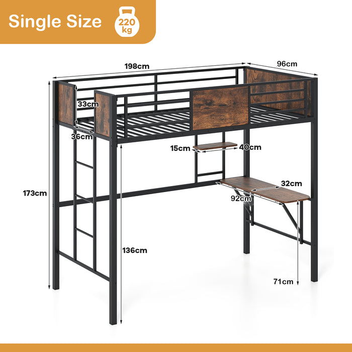 Loft Bed Single Size Heavy Duty Metal Bedframe with Desk-