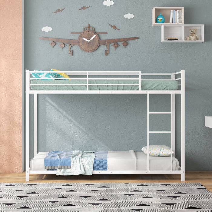 Low Profile Single Over Single Bunk Beds with Ladder and Full-length Guardrails-