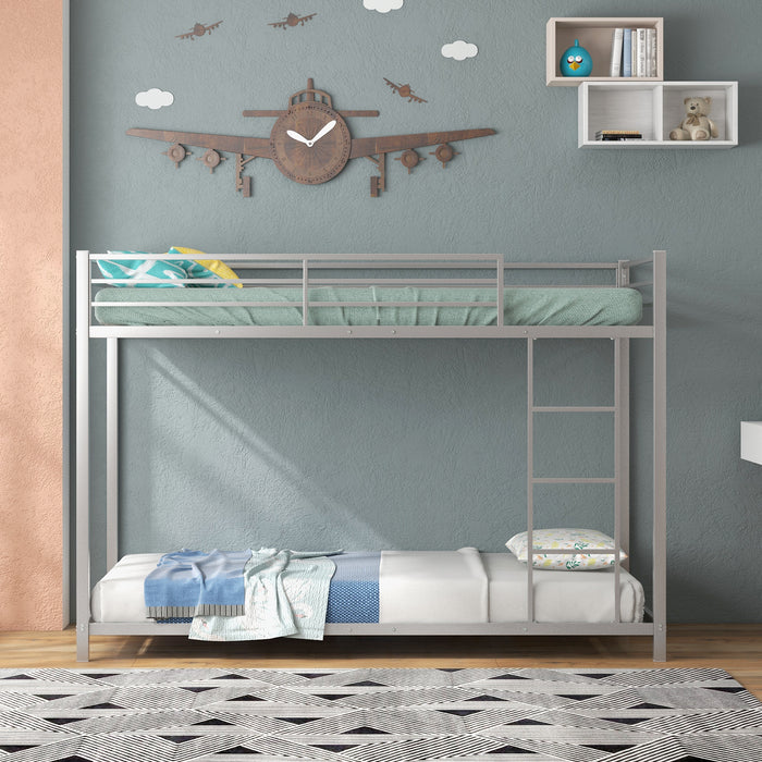 Low Profile Single Over Single Bunk Beds with Ladder and Full-length Guardrails-