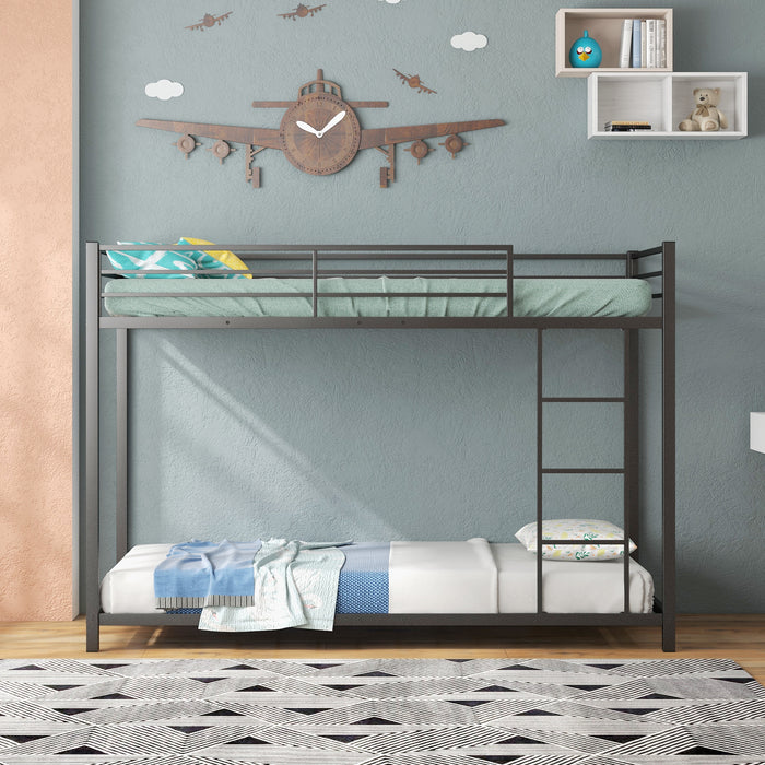 Low Profile Single Over Single Bunk Beds with Ladder and Full-length Guardrails-