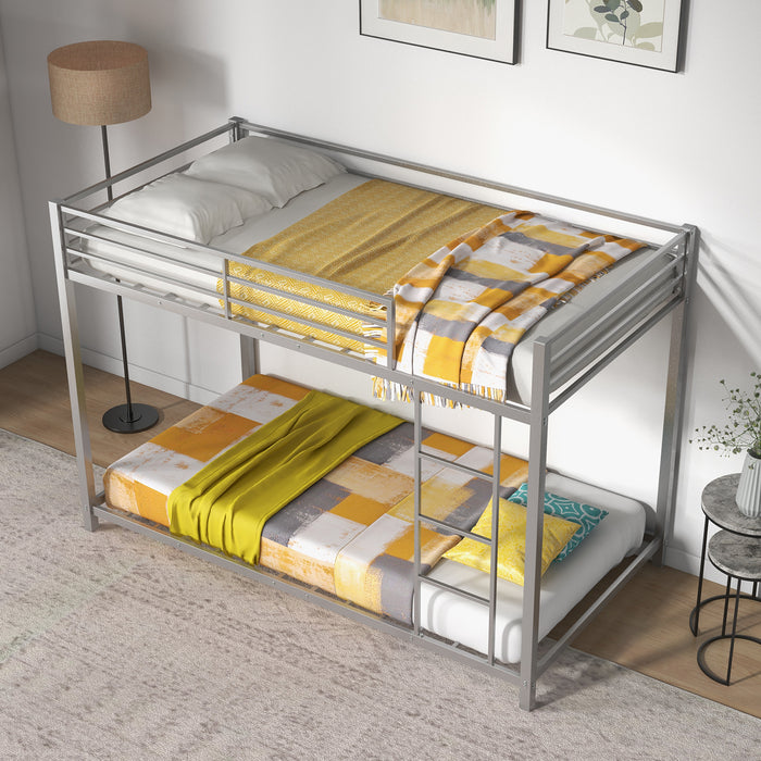 Low Profile Single Over Single Bunk Beds with Ladder and Full-length Guardrails-
