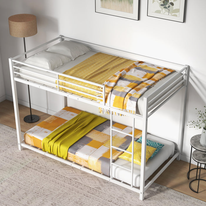 Low Profile Single Over Single Bunk Beds with Ladder and Full-length Guardrails-