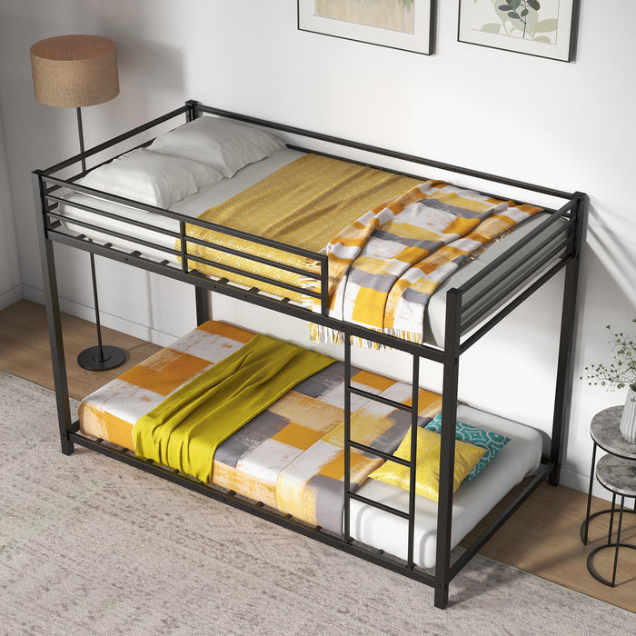 Low Profile Single Over Single Bunk Beds with Ladder and Full-length Guardrails-
