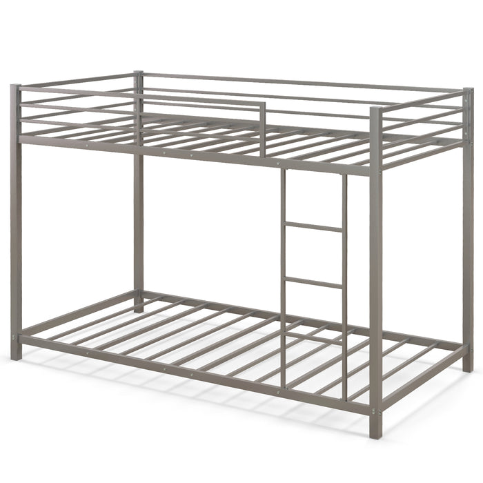 Low Profile Single Over Single Bunk Beds with Ladder and Full-length Guardrails-
