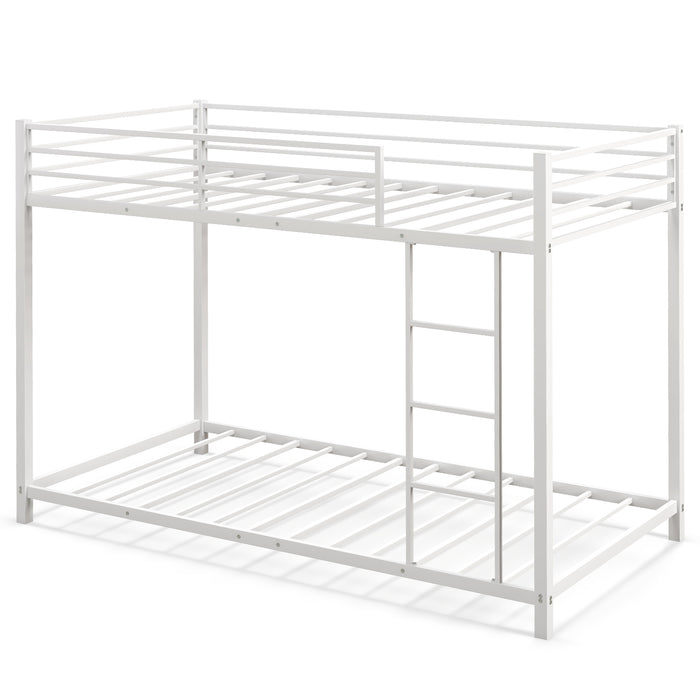 Low Profile Single Over Single Bunk Beds with Ladder and Full-length Guardrails-